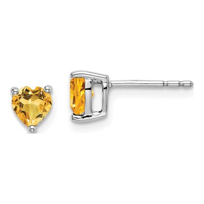 14K White Gold 5mm Citrine Heart Stud Earrings