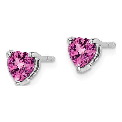14K White Gold Heart Lab-Created Pink Sapphire Stud Earrings – view 2
