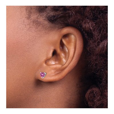 14K White Gold Heart Lab-Created Pink Sapphire Stud Earrings – view 3