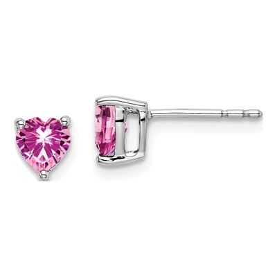 14K White Gold Heart Lab-Created Pink Sapphire Stud Earrings