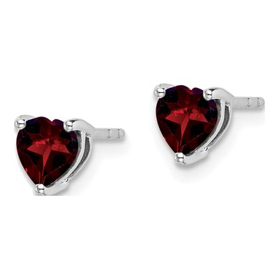 14K White Gold 5mm Garnet Heart Stud Earrings – view 2