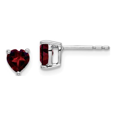 14K White Gold 5mm Garnet Heart Stud Earrings