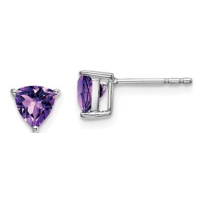 14K White Gold 5mm Amethyst Trillion Stud Earrings