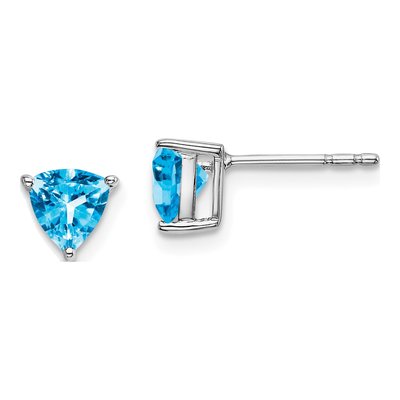 14K White Gold 5mm Swiss Blue Topaz Trillion Stud Earrings