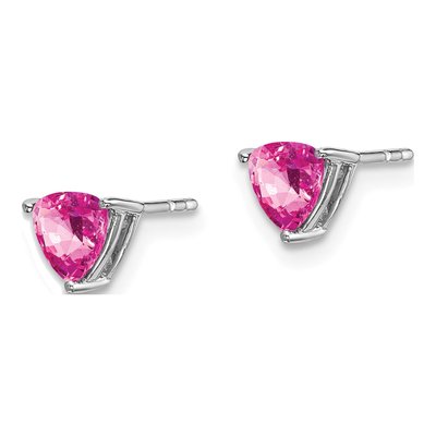 14K White Gold Lab-Created Pink Sapphire Trillion Stud Earrings – view 2