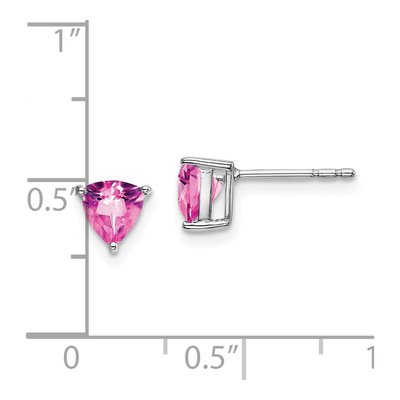 14K White Gold Lab-Created Pink Sapphire Trillion Stud Earrings – view 4