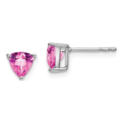 14K White Gold Lab-Created Pink Sapphire Trillion Stud Earrings
