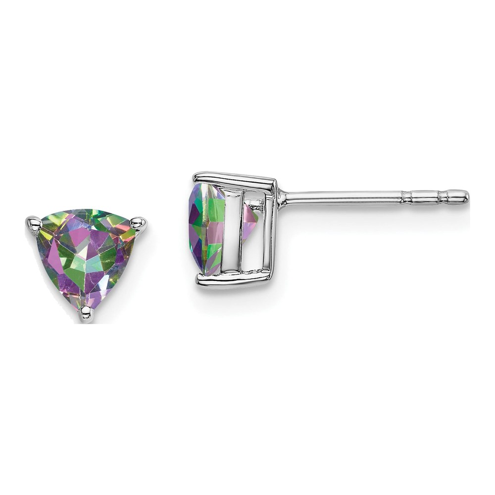 14K White Gold 5mm Mystic Fire Topaz Trillion Stud Earrings