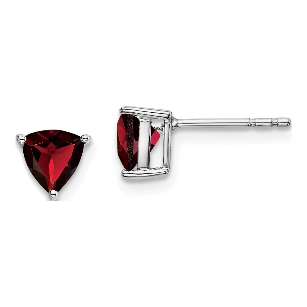 14K White Gold 5mm Garnet Trillion Stud Earrings