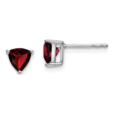 14K White Gold 5mm Garnet Trillion Stud Earrings