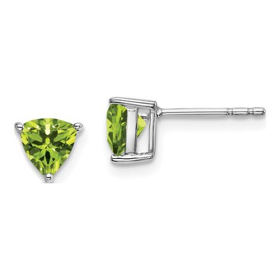 14K White Gold 5mm Peridot Trillion Stud Earrings