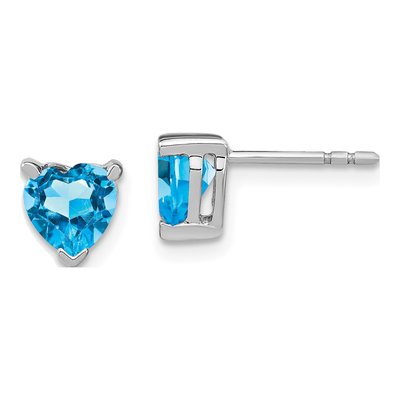 14K White Gold 6mm Swiss Blue Topaz Heart Stud Earrings