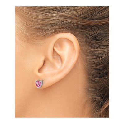 14K White Gold Heart Lab-Created Pink Sapphire Stud Earrings – view 3