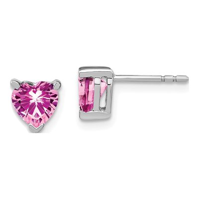 14K White Gold Heart Lab-Created Pink Sapphire Stud Earrings