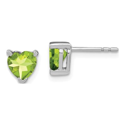 14K White Gold Heart Peridot Post Earrings