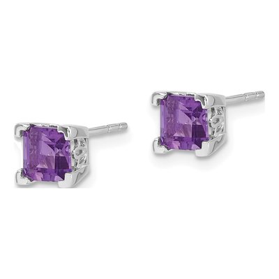 14K White Gold 5mm Princess Amethyst Square Stud Earrings – view 2