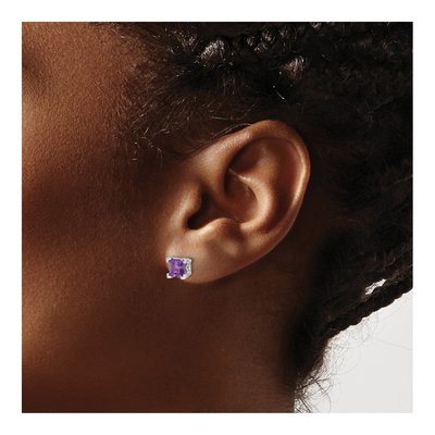 14K White Gold 5mm Princess Amethyst Square Stud Earrings – view 3