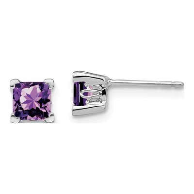 14K White Gold 5mm Princess Amethyst Square Stud Earrings