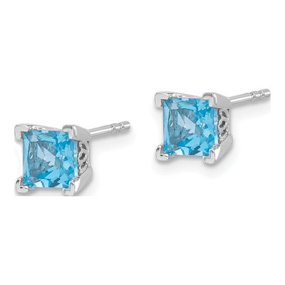 14K White Gold 5mm Princess Swiss Blue Topaz Square Stud Earrings – view 2