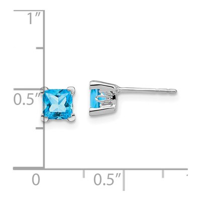 14K White Gold 5mm Princess Swiss Blue Topaz Square Stud Earrings – view 4