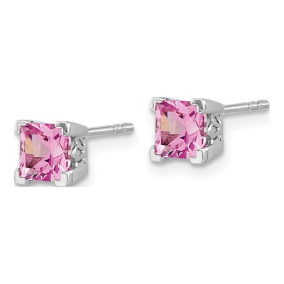 14K White Gold Lab-Created Pink Sapphire Princess Stud Earrings – view 2