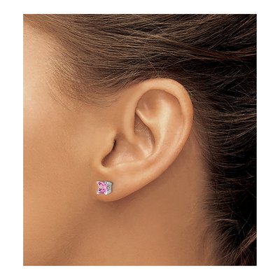 14K White Gold Lab-Created Pink Sapphire Princess Stud Earrings – view 3