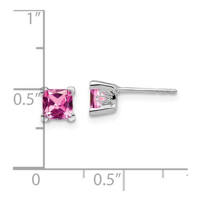 14K White Gold Lab-Created Pink Sapphire Princess Stud Earrings – view 4