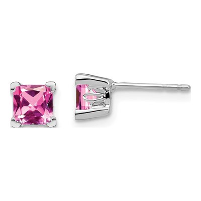 14K White Gold Lab-Created Pink Sapphire Princess Stud Earrings