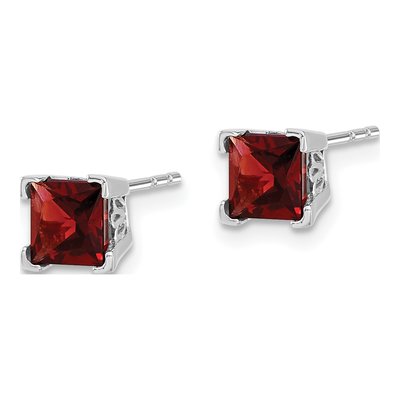 14K White Gold 5mm Princess Garnet Square Stud Earrings – view 2