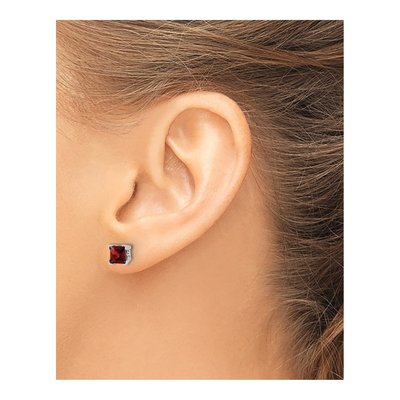 14K White Gold 5mm Princess Garnet Square Stud Earrings – view 3