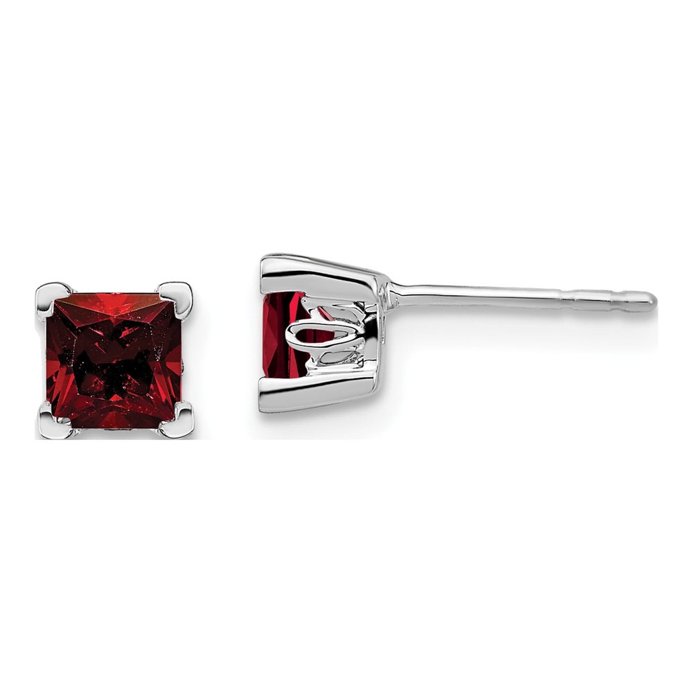 14K White Gold 5mm Princess Garnet Square Stud Earrings