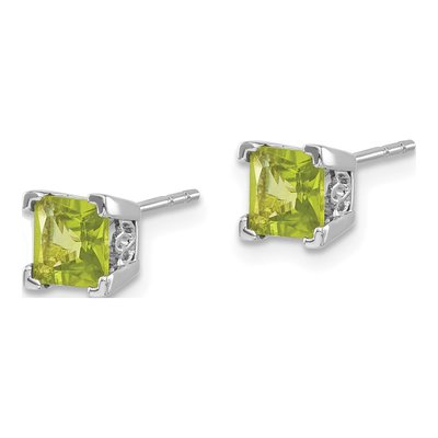 14K White Gold 5mm Princess Peridot Square Stud Earrings – view 2