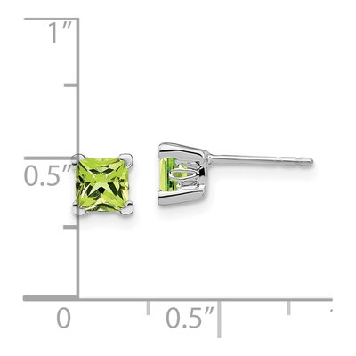 14K White Gold 5mm Princess Peridot Square Stud Earrings – view 4