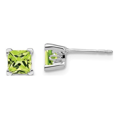 14K White Gold 5mm Princess Peridot Square Stud Earrings