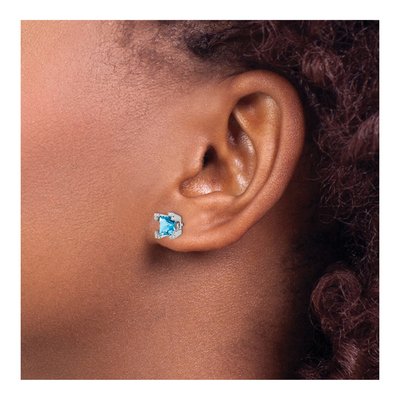 14K White Gold 1/15 ct tw 5mm Princess Swiss Blue Topaz & Diamond Stud Earrings – view 3
