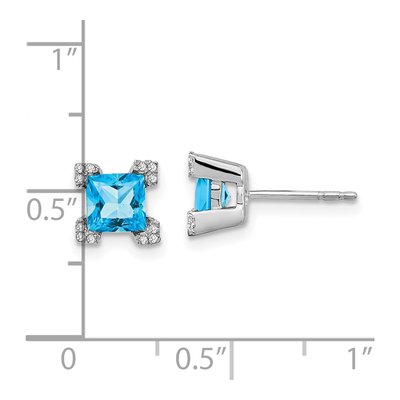 14K White Gold 1/15 ct tw 5mm Princess Swiss Blue Topaz & Diamond Stud Earrings – view 4