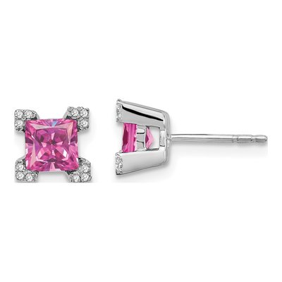 14K White Gold 1/15 ct tw 5mm Princess Diamond Stud Earrings
