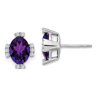 14K White Gold 0.16 ct tw Amethyst & Diamond Oval Stud Earrings