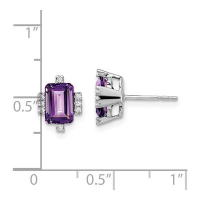 14K White Gold 1/15 ct tw Octagon / Emerald Amethyst & Diamond Emerald-Cut Stud Earrings – view 2