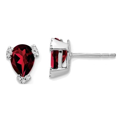 14K White Gold 1/20 ct tw Garnet & Diamond Pear Stud Earrings
