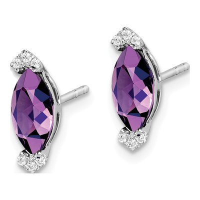 14K White Gold 1/20 ct tw Amethyst & Diamond Marquise Stud Earrings – view 2