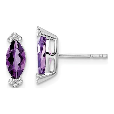 14K White Gold 1/20 ct tw Amethyst & Diamond Marquise Stud Earrings