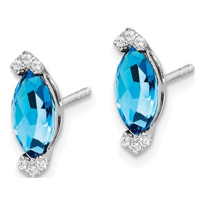 14K White Gold 1/20 ct tw Swiss Blue Topaz & Diamond Marquise Stud Earrings – view 2
