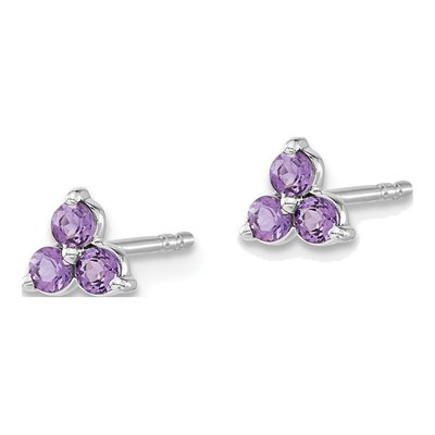 14K White Gold 2.3mm Round Amethyst Triangle Stud Earrings – view 2