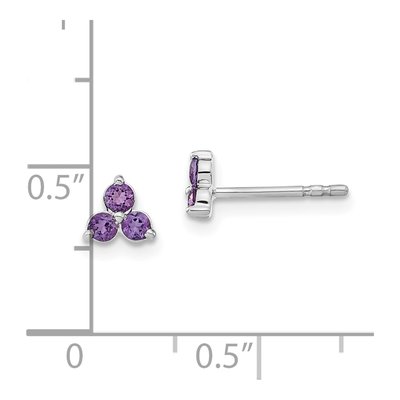 14K White Gold 2.3mm Round Amethyst Triangle Stud Earrings – view 4