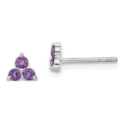 14K White Gold 2.3mm Round Amethyst Triangle Stud Earrings