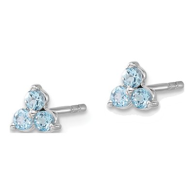 14K White Gold 2.3mm Round Swiss Blue Topaz Triangle Stud Earrings – view 2