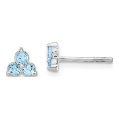 14K White Gold 2.3mm Round Swiss Blue Topaz Triangle Stud Earrings