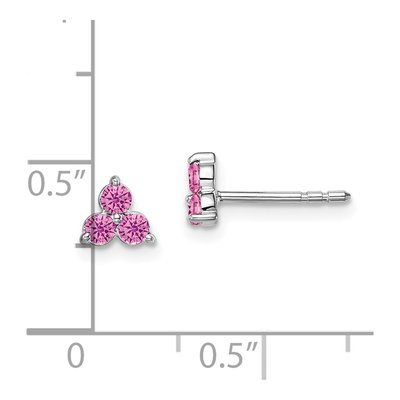 14K White Gold Lab-Created Pink Sapphire Triangle Stud Earrings – view 4