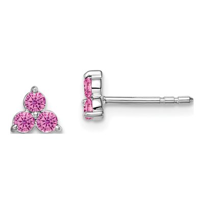 14K White Gold Lab-Created Pink Sapphire Triangle Stud Earrings